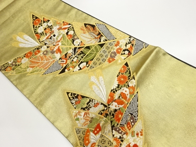 JAPANESE FUKURO OBI / WOVEN ABSTRACT ARROW FEATHER